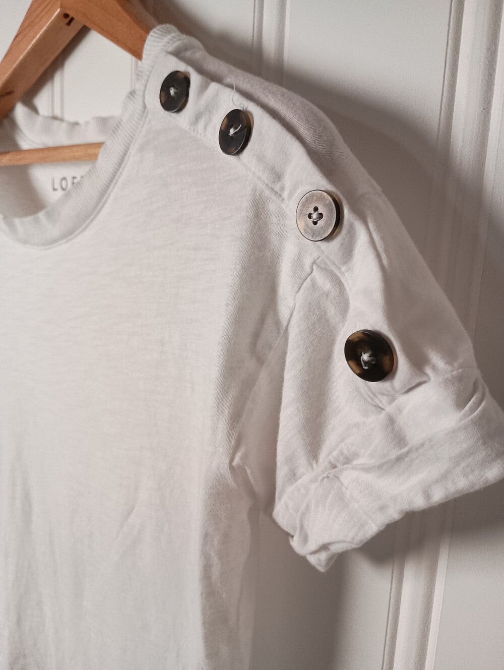 LOFT- White Short Sleeve Tee with Shoulder Buttons- Size S